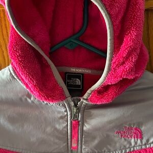 The North Face girls Fuchsia and Light Gray Fleece Jacket